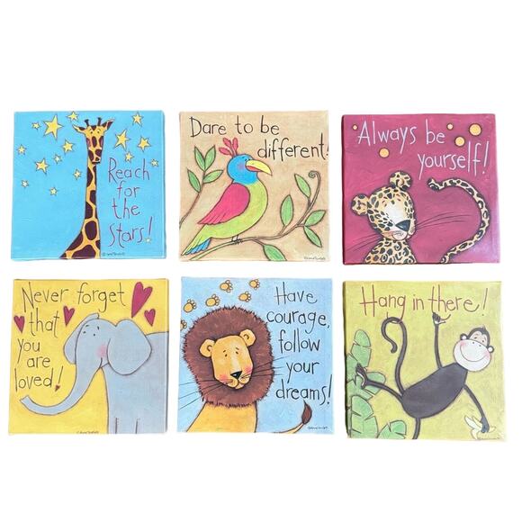 Canvas Print Wall Art Kids Room Nursery Animals Inspirational Quotes Set of 6 - Picture 1 of 8